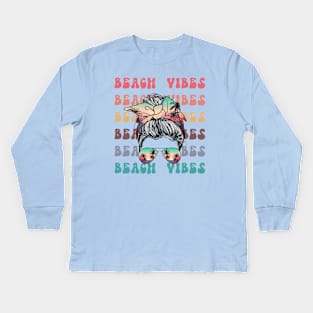 Messy bun retro beach vibes Kids Long Sleeve T-Shirt